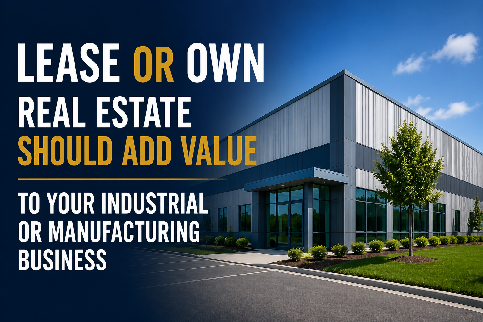 Industrial warehouse building with text.